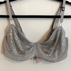 Victoria’s Secret Silver Rhinestone embellished Bra.
